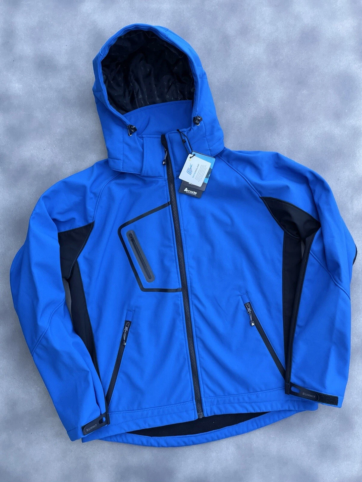 New Men’s WindWEAR Summit Jacket A Code Full Zip Softshell Waterproof Blue Sz L
