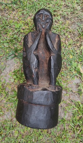 Antique primitive figure Large wooden butter pot theki lid from Nepal, TL13 - Picture 3 of 4