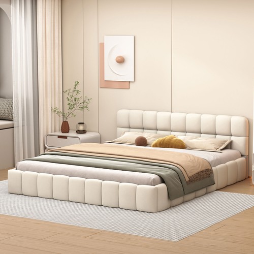 Polsterbett 160x200cm Doppelbett Jugendbett Bettgestell mit Lattenrost Leinen DE - Bild 4 von 12