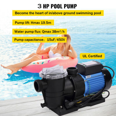 3.0HP High Flo Pump w/ Strainer Filter Basket Above Ground Swimming Pool Pump