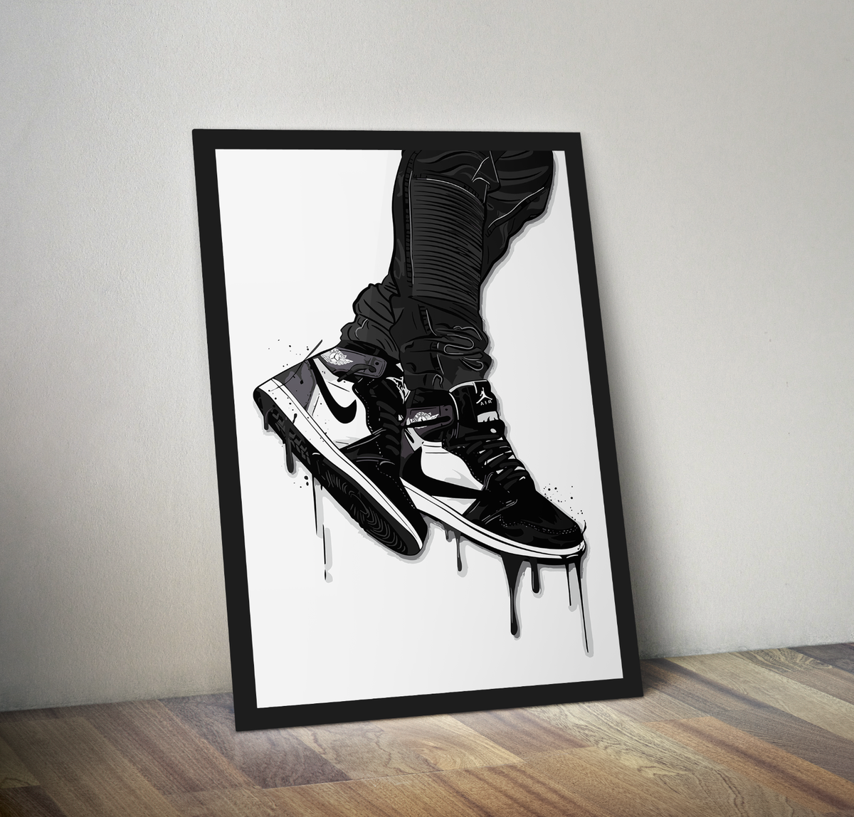 NIKE AIR JORDAN CLASSIC MID BLACK WHITE WALL ART POSTER PRINT A4 A3  FRAMES