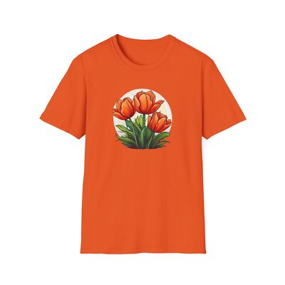 BloomCraft Floral Print T-Shirt, Bright Tulips, Cotton Tee