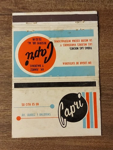 Vtg. Capri Av. Juarez Y Balderas Matchcover  (CC12)
