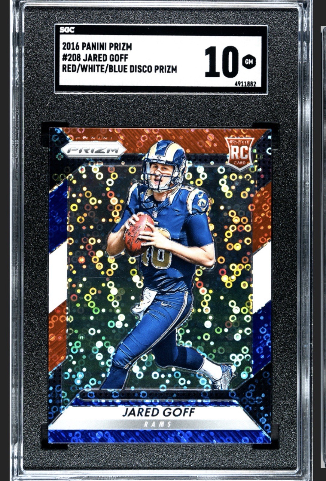 2016 Panini Prizm Jared Goff #208 Red White Blue Disco Prizm (RC) 10 Gem mint!