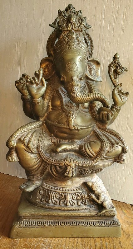 Antique Brass India Traditional Lord Ganesha Ganesh Statue 19 in 