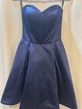 Sherri Hill Navy Blue Strapless Satin Fit and Flare Dress Size 4