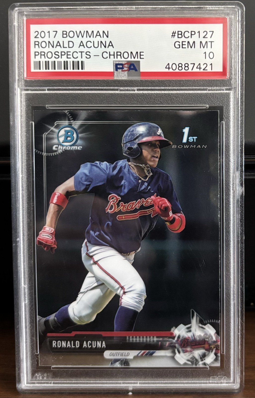 Ronald Acuna 2017 Atlanta Braves Bowman Chrome Chrome #BCP127 PSA 10