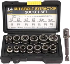 14 Pcs Nut & Bolt Extractor Kit 1/4”-3/8” Removal Tool Set Socket Remover Hex