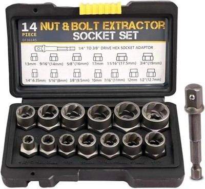 14 Pcs Nut & Bolt Extractor Kit 1/4 -3/8  Removal Tool Set Socket Remover Hex
