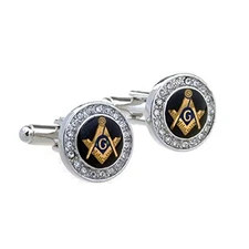 MRCUFF Freemason Masonic Mason Crystal Pair Cufflinks in a Presentation Gift 