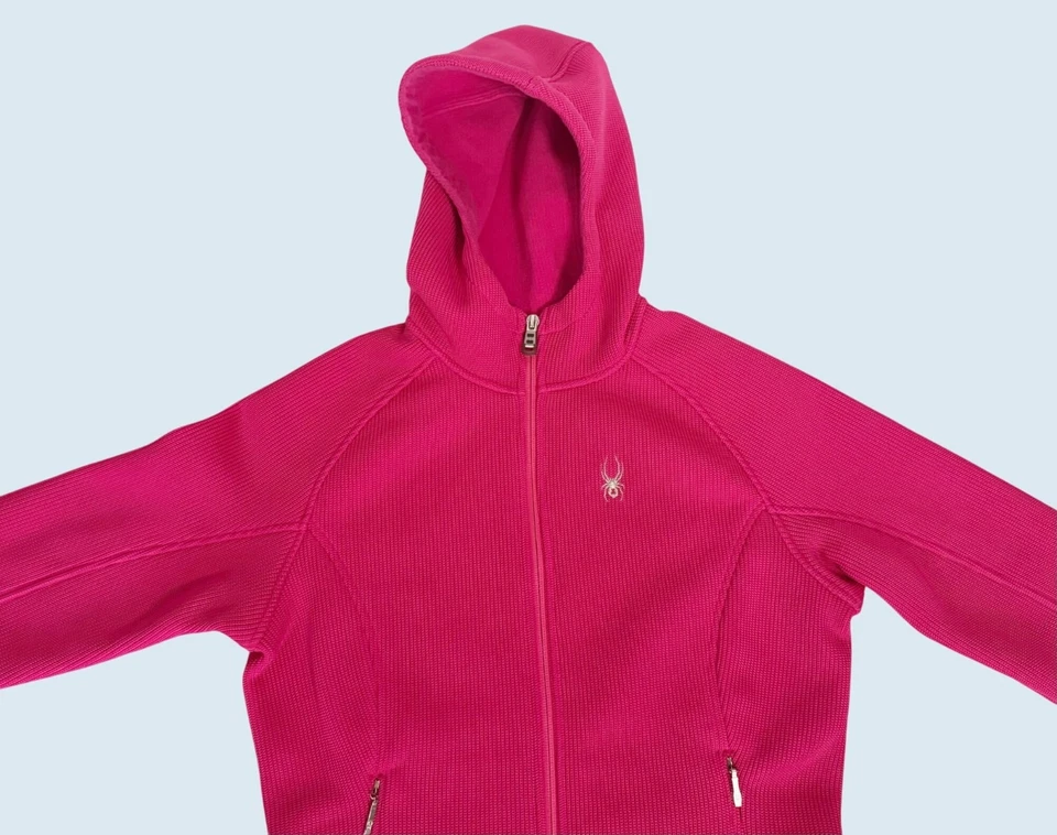 SPYDER ярко розовый флис с подкладкой молнии толстовка с капюшоном свитер толстовка Sz M - Изображение 3 из 4