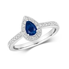 Sapphire and Diamond Pear Ring 9ct White Gold Teardrop Cluster Size J - Q