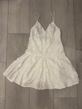 H&M White Appliquéd Floral Cotton V-Neck Dress Women's Size XXS