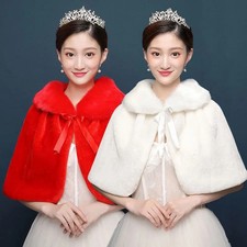 White Womens Winter Thicken Plush Wrap Stole Elbow Length Wedding Bridal Shawl C