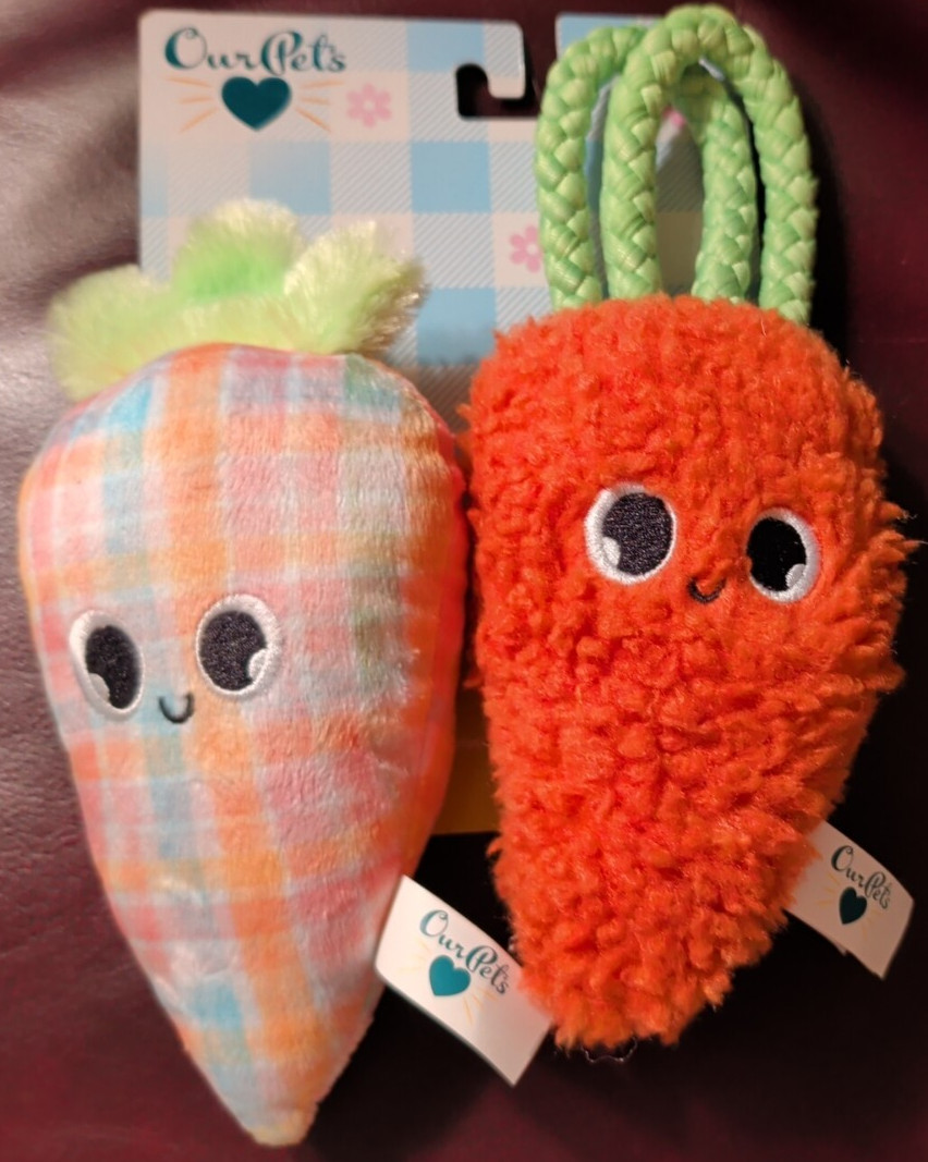 Our Pets Set Of Two Carrot Cuties Plush With  Squeakers  New
