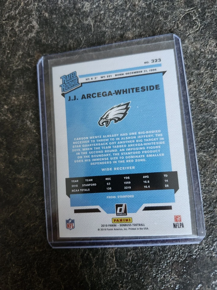 2019 Panini Donruss Rated Rookie J.J. Arcega Whiteside Card# 323 - Image 2 of 2