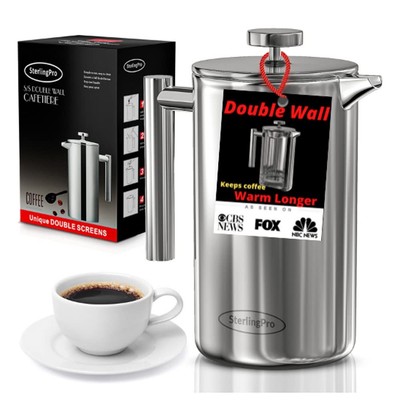 French Press Coffee Maker (1.75L)-Double Walled Large Coffee Press with 2 Ext...