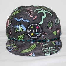 Vintage MAUI and Sons Hat Cap Snap Back Graphic COWABUNGA Gray Black Neeon 90's
