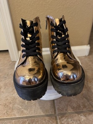 YRU Slayr  Rose Gold Platform Boots Shiny Metallic Goth Punk Sz 7