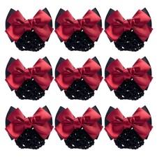 Red Bow Hair Snood Net, 9 Pcs Satin Bow Barrette Hair Clips for Women red