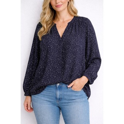 T Tahari brand paint splatter popover blouse size 2X Navy Blue White