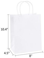 White Kraft Paper Bags with Handles for Shopping Gift Retail, 8x4.5x10.4 inch 25