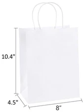 White Kraft Paper Bags with Handles for Shopping Gift Retail, 8x4.5x10.4 inch 25