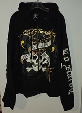 NWT Ed Hardy LKS Skull Boxy Full Zip Black Hoodie Sweatshirt Mens XXL