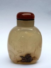 3.2 Inch Old China Natural Agate Jade Hand Carving Landscape Figure Snuff Bottle