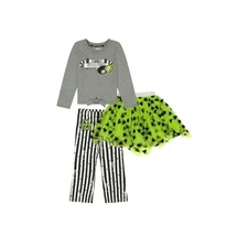 Beetlejuice 3 Piece Toddler Girls Outfit Set Top Pants Skirt Halloween Costume