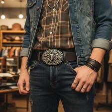 Big Men Silver Metal Buffalo Bull Belt Buckle Western Fashion Oval Longhorns Cow