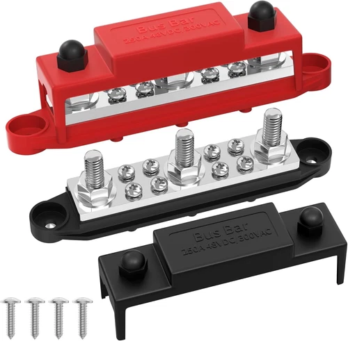 Joinfworld Bus Bar 250A 12V Power Distribution Block with 3 x Red&Black 