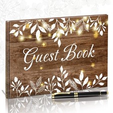 Wood Grain Wedding Guest Book with Pen for Decor As the Picture Shown