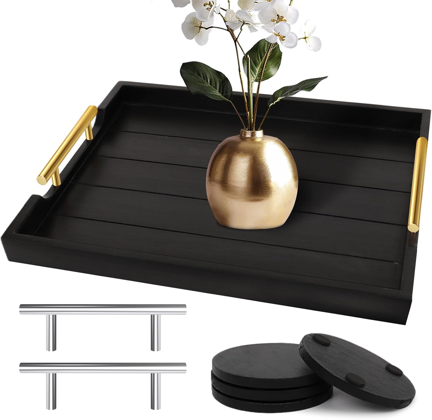 Coffee Table Trays - Large Ottoman Tray for Living Room -Wood Serving Tray with-image