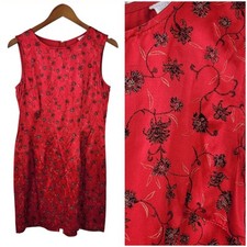 Vintage 90s Sheath Dress Red Satin size 8 10 Floral Sheath ALT Grunge party