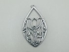 Silver Tone Art Nouveau Tulip Floral Openwork Teardrop Pendant Large Vintage