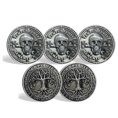 Inspirational Cherish Life Memento Mori Coin Silver Tree of Life Medallion 5pcs