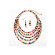 Seed Bead Necklace Set Multicolor Layered Choker Necklace Earrings Womens