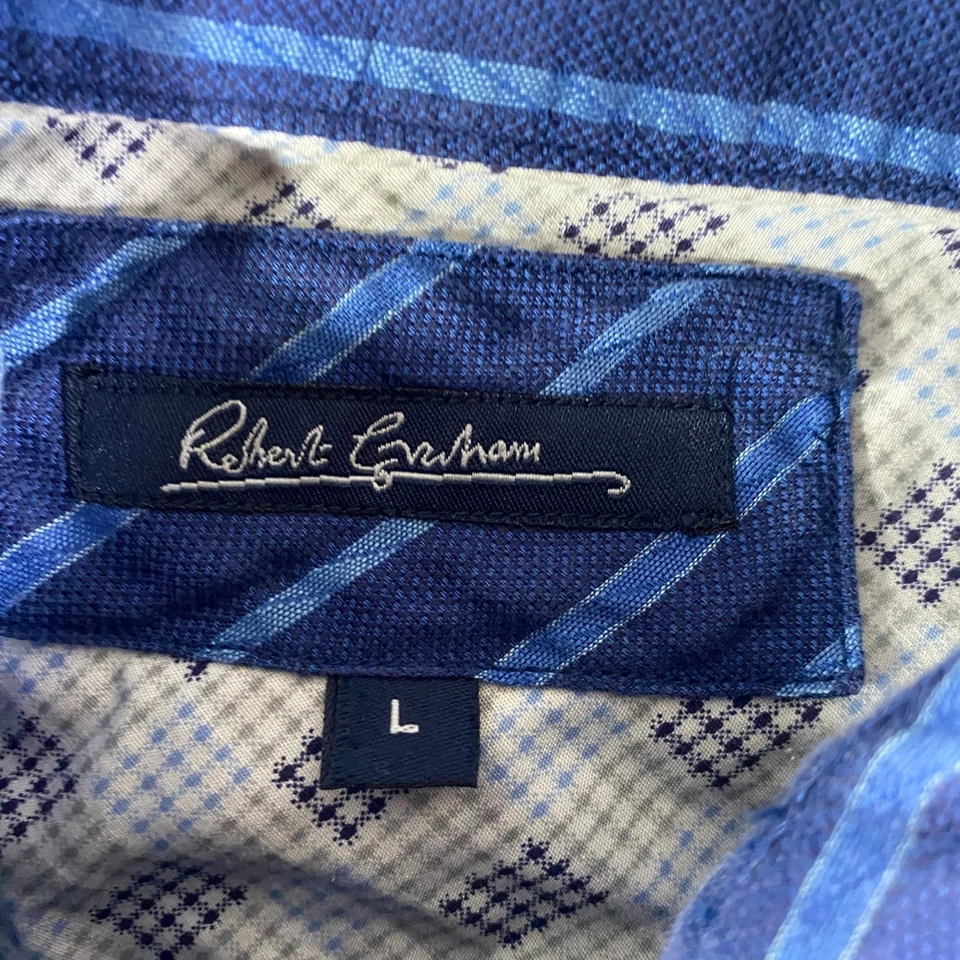 Camisa Robert Graham Para Hombres Azul Rayas Abotonada Talla L Puño Abatible Borde en Contraste Foto 4 de 4