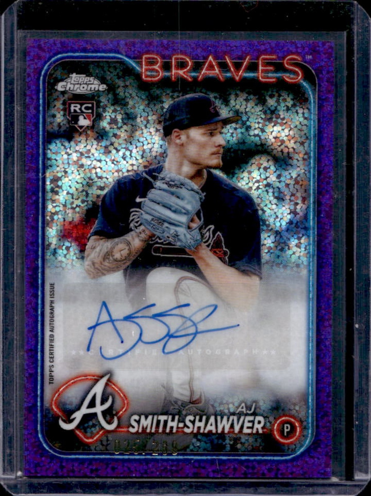 2024 Topps Chrome Update AJ Smith-Shawver Auto RC Purple Speckle Refractor #/299