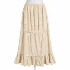 Crochet Lace Tiered Maxi Peasant Skirt Size S Cream Ruffle Hem Boho Fairy Indie