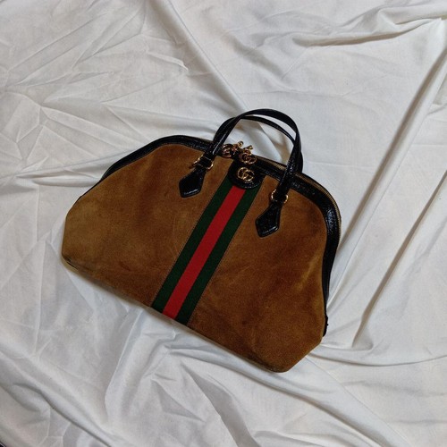 GUCCI Marmont Ophidia Vintage Velvet Handbag Brown Large GG Logo Used From Japan