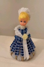 Safety Pin Doll Vintage Handmade Blue  White Beaded 5" Tall Exquisite Cond