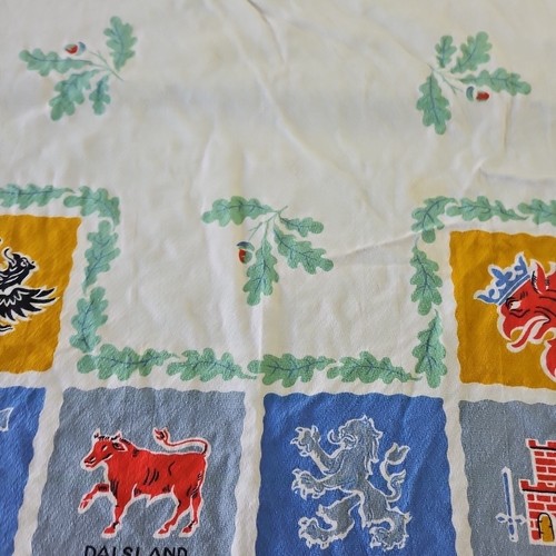 Printed Cotton Tablecloth Vtg 1940s Sweden Travel Souvenir Swedish Provinces - Picture 4 of 12