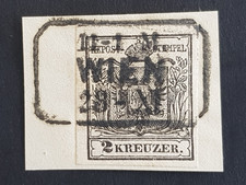 Wiedeńska seria znaczków, Müller 3214 x, fragment listu z 2 krążownikami, czarny, 1854