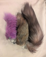 LOT OF 3 DYED  NATURAL FOX FUR TAIL KEYCHAINS 38