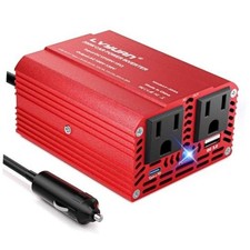 200W Power Inverter, Inverter 12V DC to 110V AC Car Plug in Adapter Outlet Red