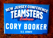2026 NEW JERSEY Democrat CORY BOOKER for US SENATE logo Button TEAMSTERS UNION 4