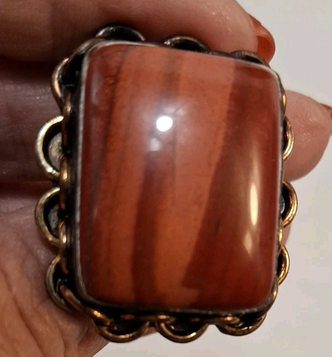 925 Sterling Silver Large  Agate? Statement Ring/… - image 9