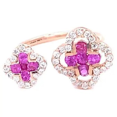 Roshe Jewels Ring rosa Saphir Diamant 14 Karat Roségold 0,90 rund Cocktail 6,5